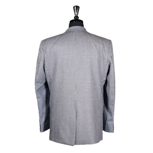 Mens Blazer Blue White Check Wool Formal Party Jacket Wedding Sport Coat 42R - Picture 2 of 7